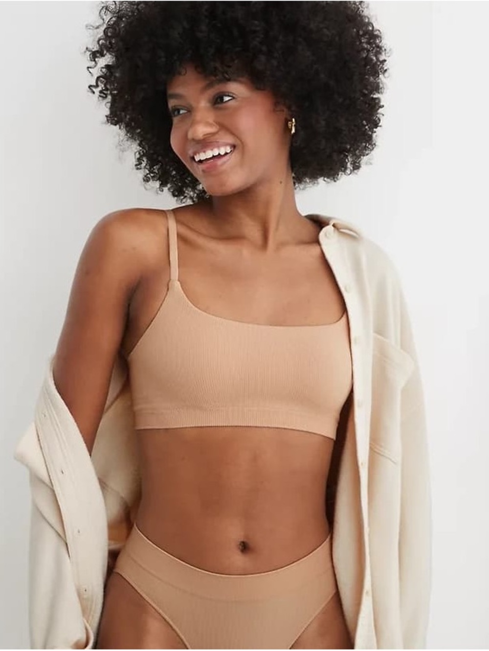 aerie Superchill Ribbed Bralette in Light Nude with pads